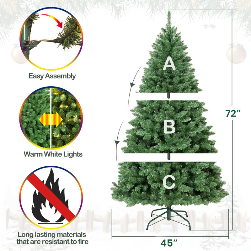 6' Lighted Artificial Christmas Tree with Lights, Eight Light Sequences, Clear/White Lights