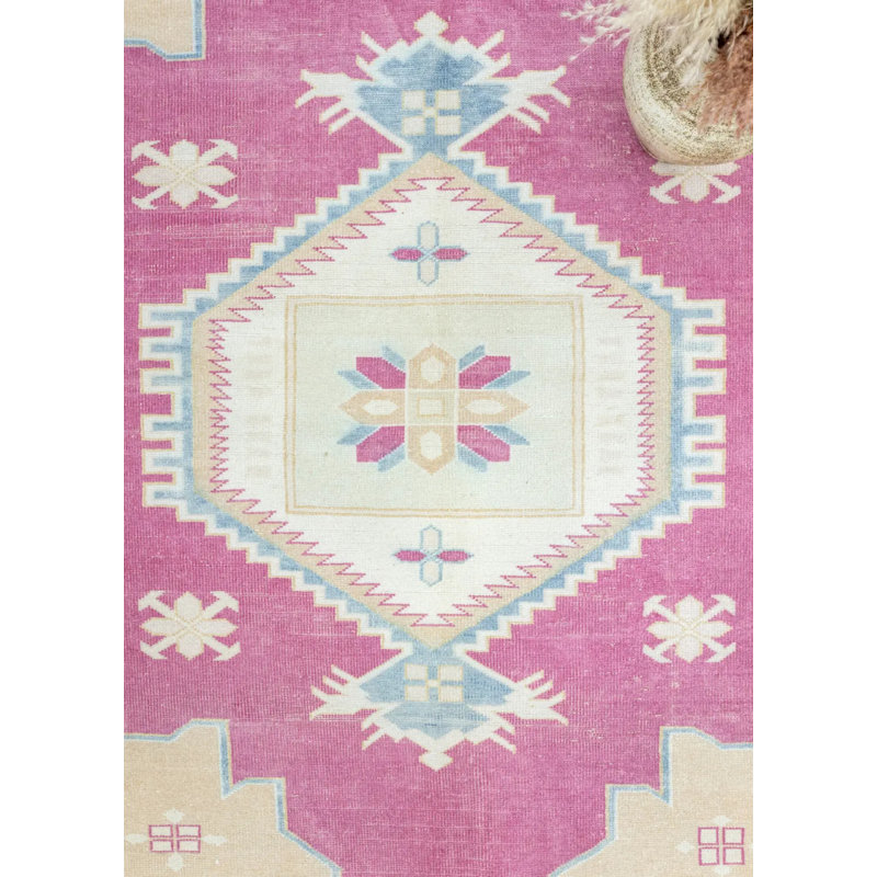 Tapis en laine rose tissé à la main Rohit