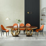 9 Pieces Galaxy Rectangular Dining Set Beige Chair