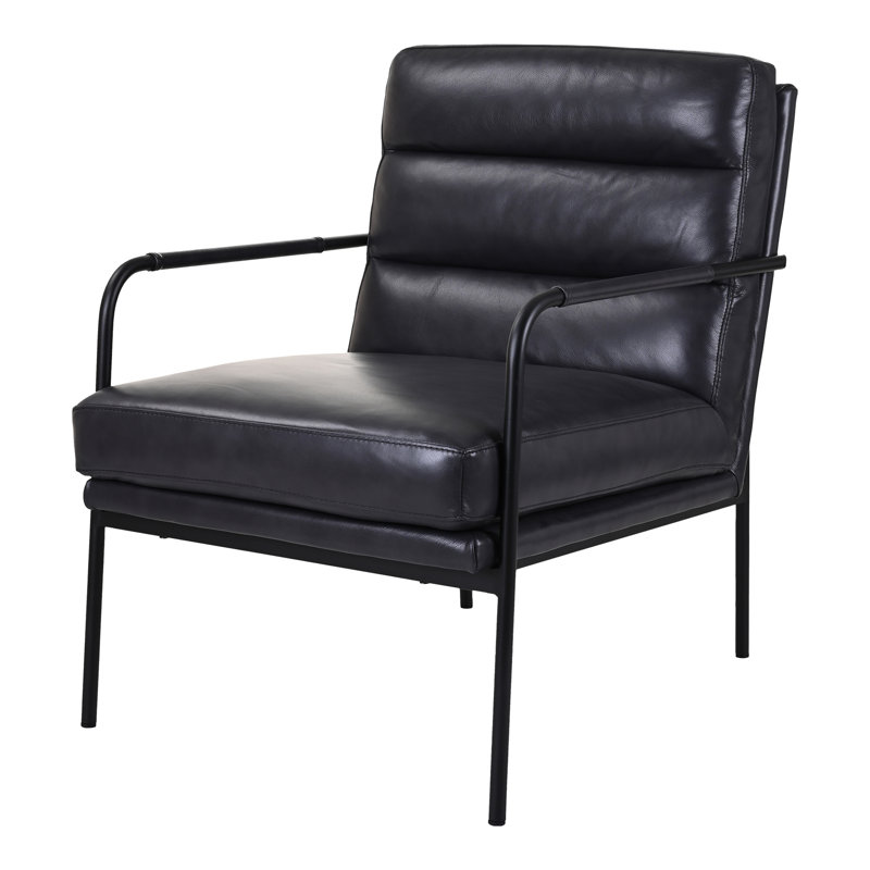 Keeley 23.5" W Top Grain Leather Armchair, Black Pebbled Top Grain Leather