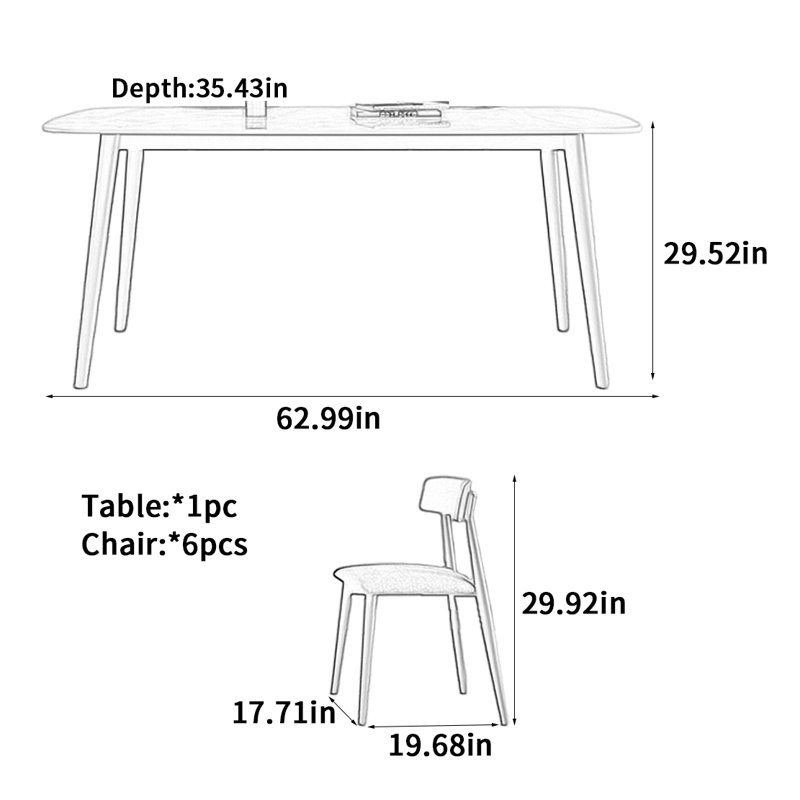 Rectangular solid wood rock slab dining table, 29.52"H x 62.99"L x 35.43"W