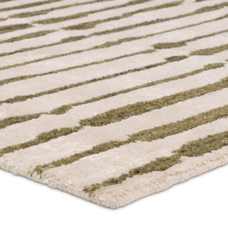 Etho Saville by Nikki Chu Tufted Striped Green/Ivory Area Rug (9'6"X13'6"), Rectangle 9'6" x 13'6"