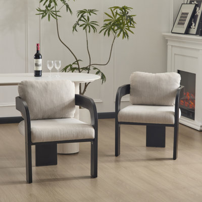 Demars Modern Rustic Upholstered Dining Chairs With Curved Arms