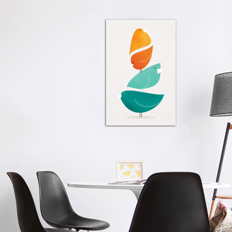 «Bird Stack II» par Modern Tropical - impression d'art graphique, H 48 po x l 32 po x P 1,5 po, Toile tendue