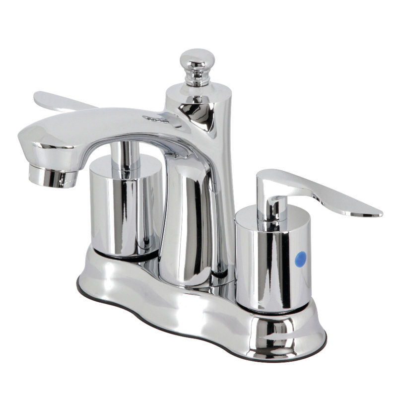 Kingston Brass Serena Two-Handle 3-Hole Deck Mount 4" Centerset Bathroom Faucet with Retail Pop-Up, Polished Chrome