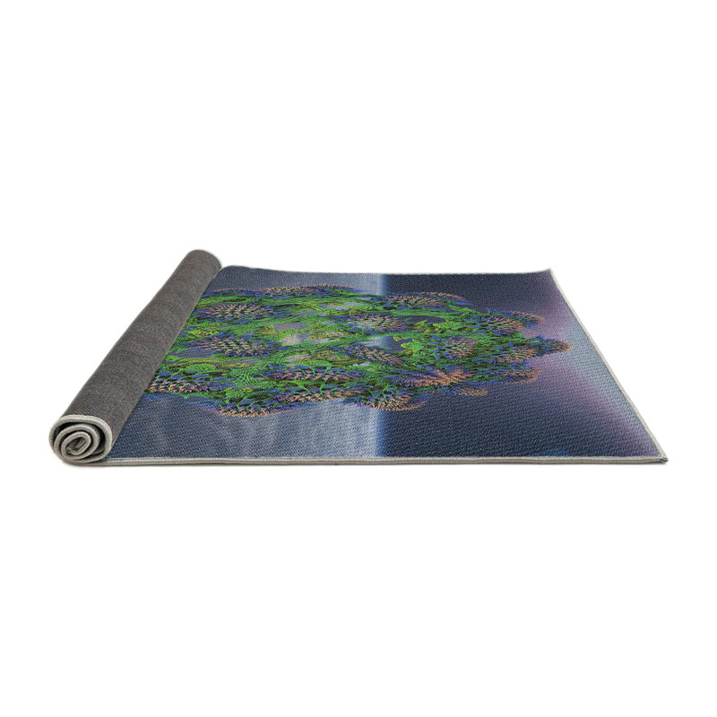 Tapis vert/gris tissé à la machine, Rond 8 pi