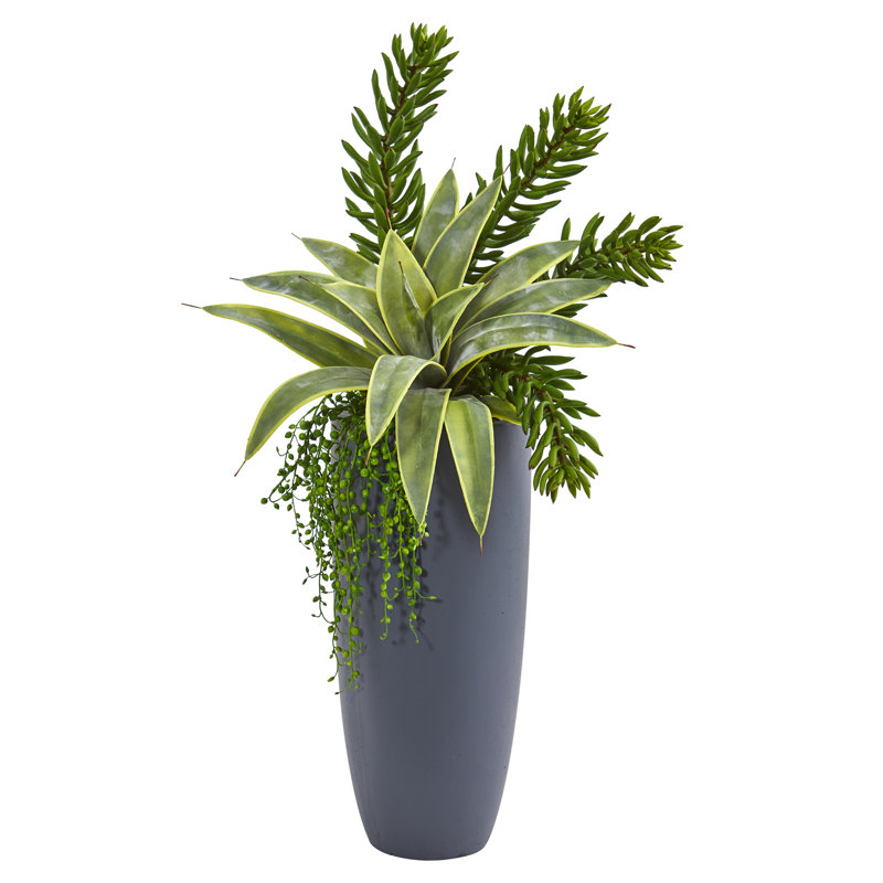 Plante grasse dans un pot à fleurs artificielle 17" sansevieria