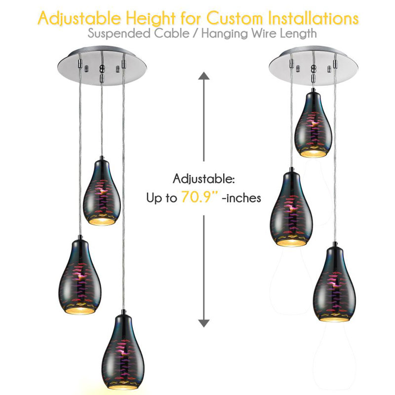 Luminaire suspendu en forme de larme à DEL 3 lumières Darin