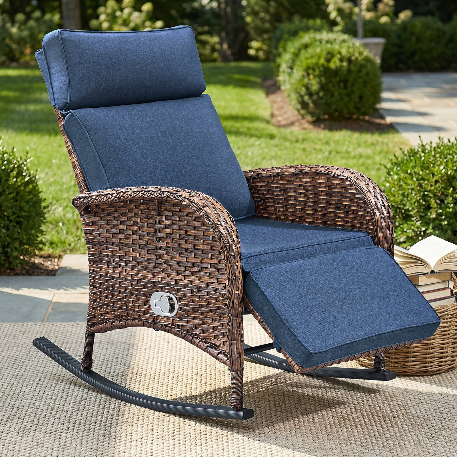 Weatherly Rocking Chair Red Barrel Studio Asenpark Outdoor All-Weather Wicker Rattan Adjustable ...