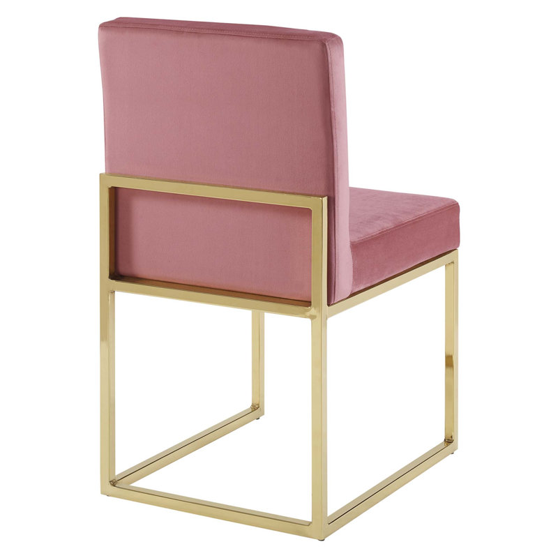 Carriage Tufted Sled Base Upholstered Fabric Dining Chair, Gold, 1, Dusty Rose