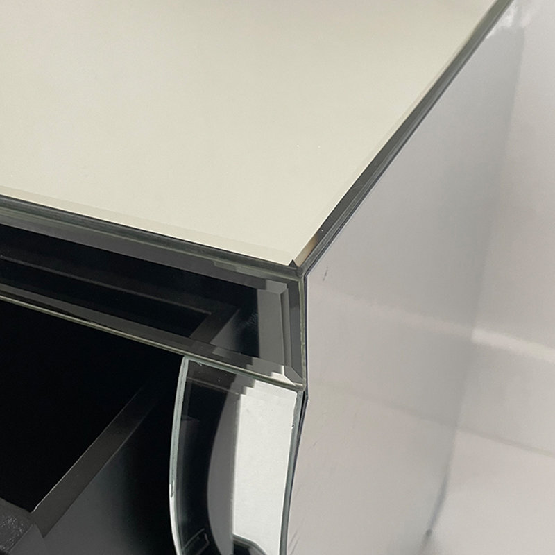 Curved Mirror Nightstand - 3 Drawer Glass Bedside Chest For Small Spaces, Silver | Gift Idea