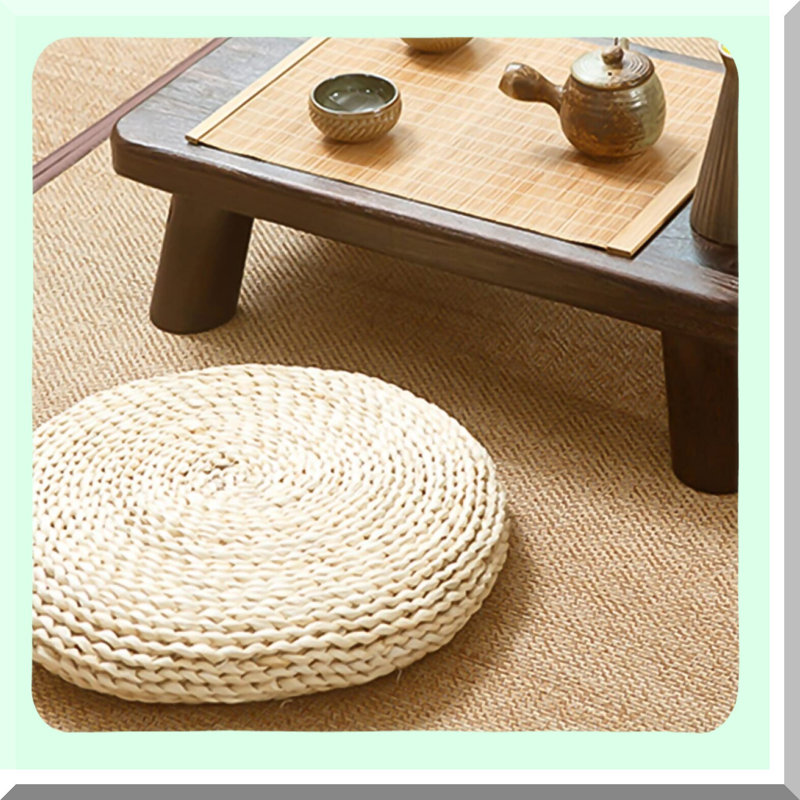 ZenComfort Meditation Cushion Set - Round Stool Cushions for Yoga, Floor Mat Decor, Hand-Woven Ottoman Pouf, Stuffed Seat Pad for Meditating