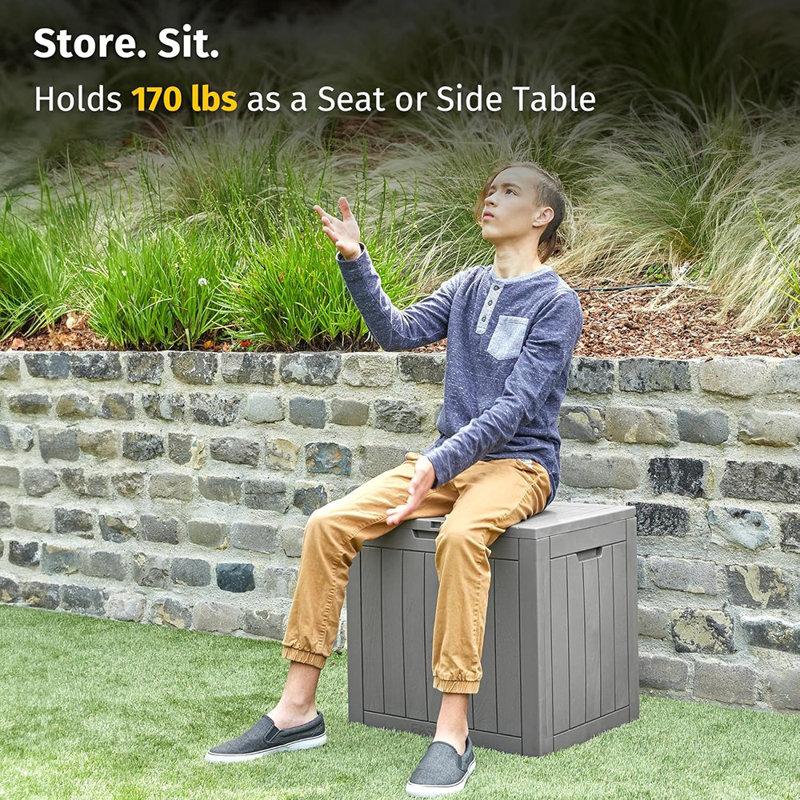 Boîte de rangement extérieure 31 gallons - Boîte de rangement en résine imperméable grise, verrouillable et résistante aux rayons UV pour les coussins de patio, les outils de jardinage ou la livraison de colis