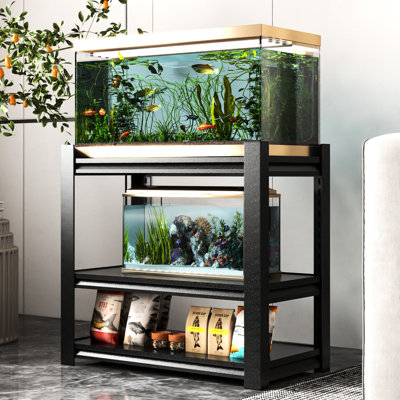 Support d'aquarium en métal à 3 niveaux pour 20 30 gallons, l 34 po x P 18 po, H 31,9 po, avec support de plancher robuste, antirouille, tablettes réglables, espace de vie principal