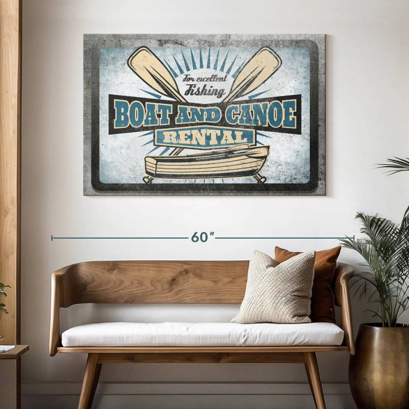 Plaque murale bateau et canot, H 32 po x l 48 po