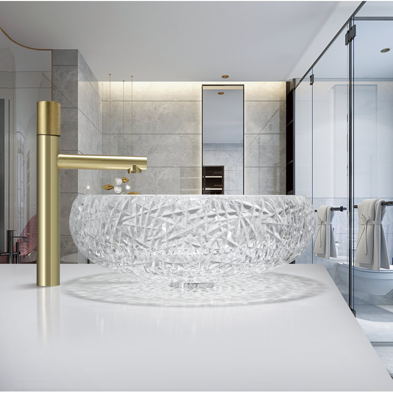 Lavabo de salle de bain rond en verre transparent 17 "avec motif en cristal Moonshell - Collection Clearview, Clair