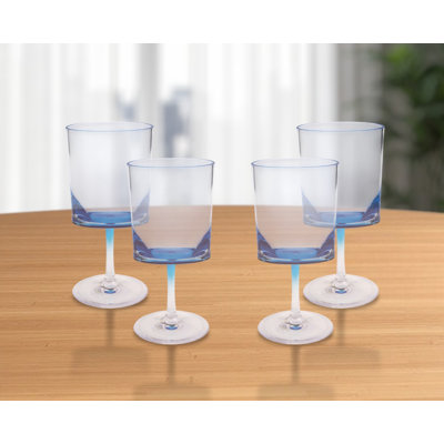 Set of Four Clear and Blue Acrylic Stemmed All Purpose Wine Glass