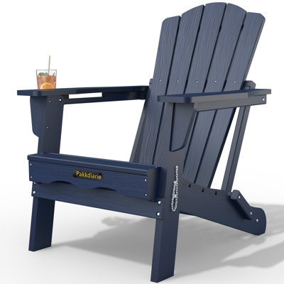 Pakkdiarie Folding Adirondack Chair with Cup Holder,HDPE Outdoor Chair with Comfort Ergonomic Seat for Patios,Lawn,Garden, Backyard Use by Beachcrest Home