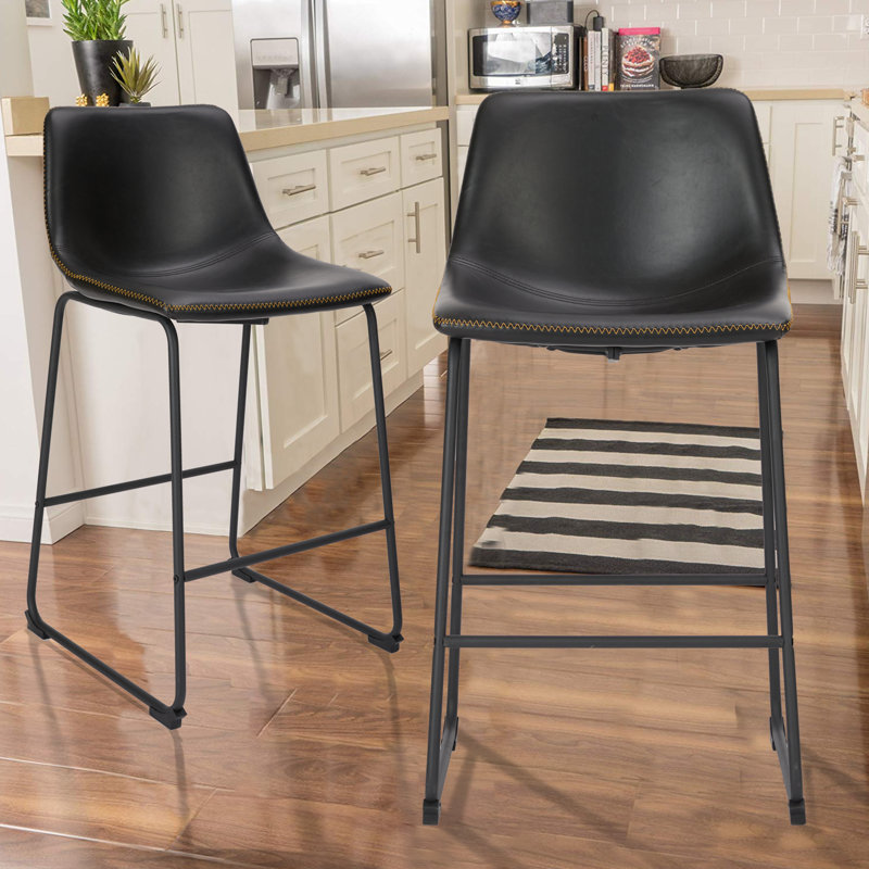 Leecy Upholstered Counter Stool, Black, Counter Stool (25.9” Seat Height)