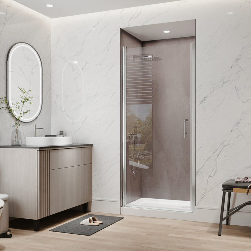 34"-36"W X 72"H Semi-Frameless 180° Rotatable Pivot Shower Door With 1/4 Inches Tempered Glass, Chrome
