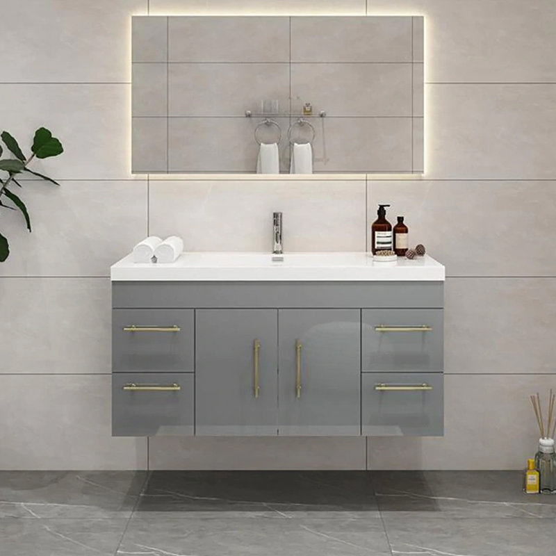 Ensemble de meuble-lavabo simple mural 47 "47", Gris brillant