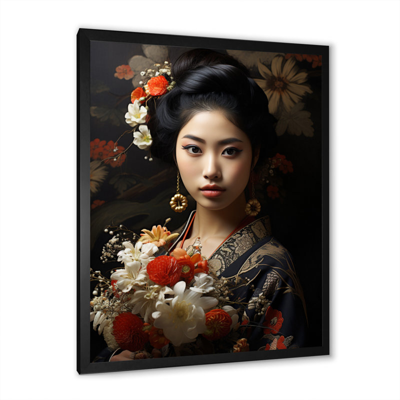 Asian Art Geishas Grace V - Asian Canvas Print, H 20 po x l 12 po x P 1 po, Cadre photo noir