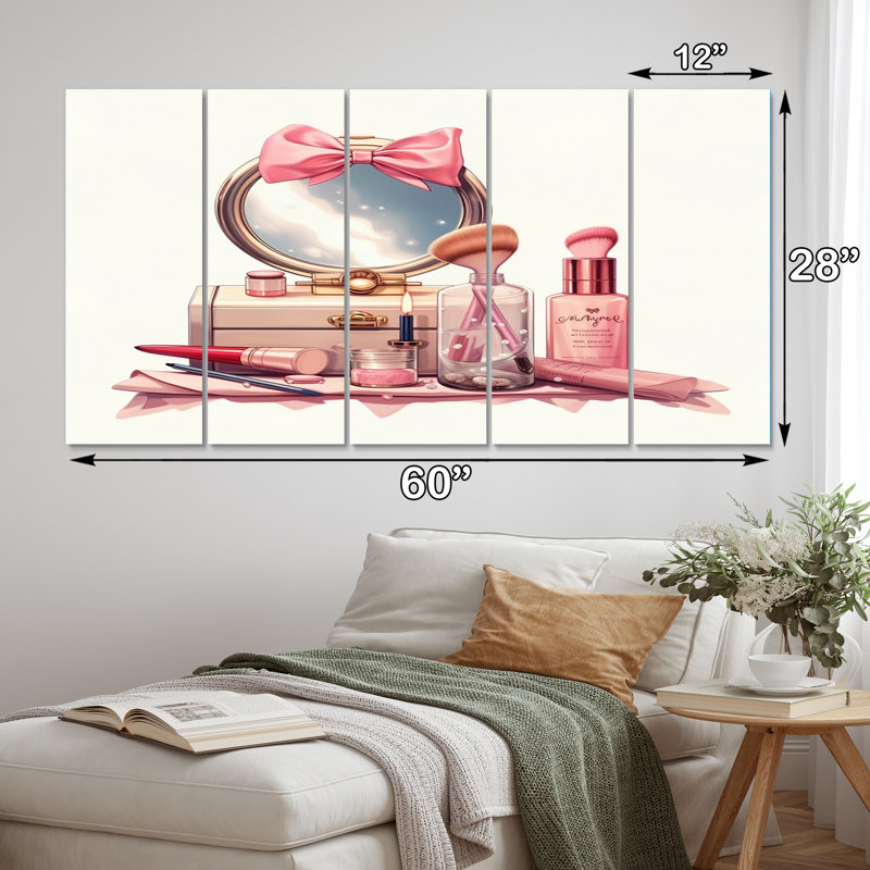 Beauté Glamour cosmétique rose IV - décoration murale mode - 5 panneaux égaux
