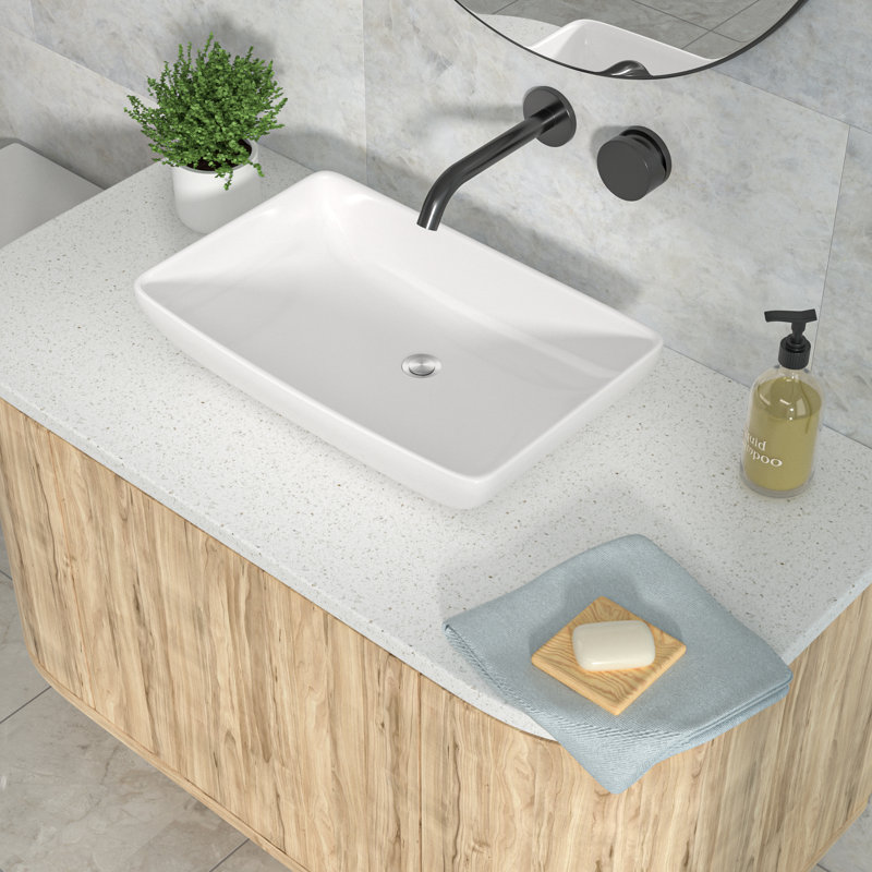 Lavabo de salle de bain rectangulaire en céramique avec coins arrondis L 24 po x l 15 po