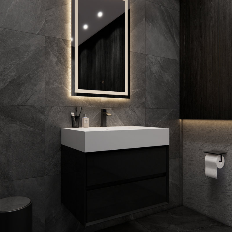 Albizu 30" Wall-Mounted Single Bathroom Vanity, Black