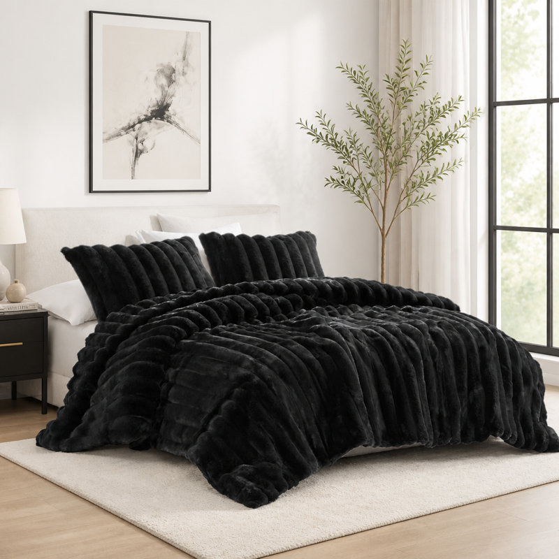 Ensemble d'édredon côtelé en fausse fourrure douce avec taies décoratives assorties