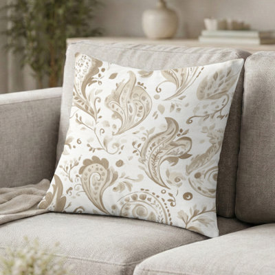 Coussin décoratif moderne à motif floral cachemire beige
