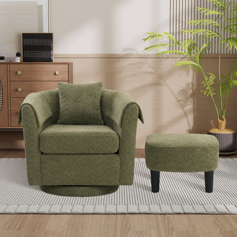 Fauteuil d'appoint pivotant avec repose-pieds en chenille, Vert
