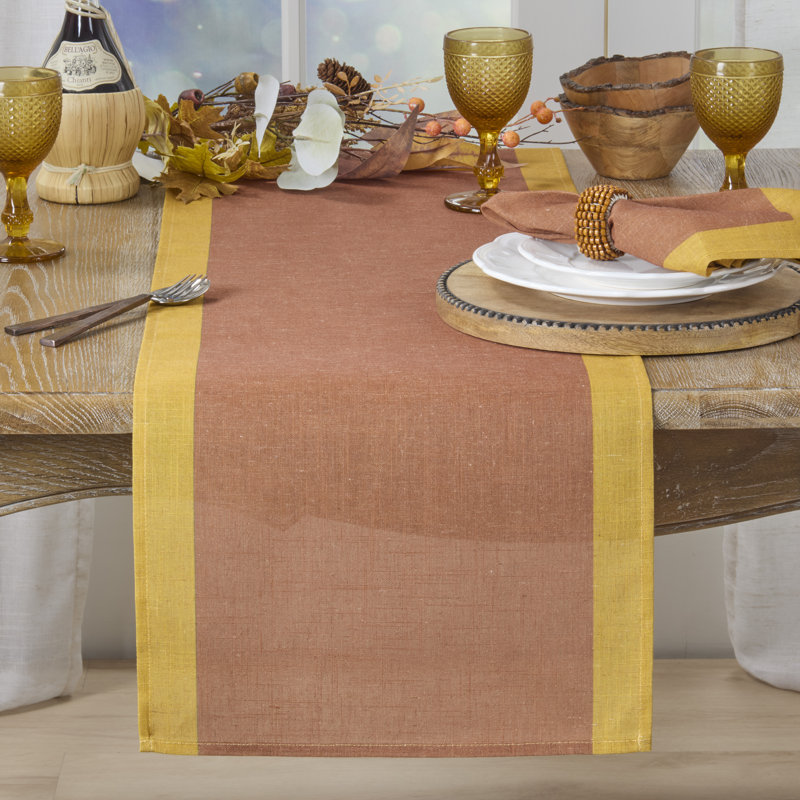 Bordered Linen Blend Table Runner - Decorative Table Runner for Dining Tables, Everyday Entertaining, Kitchen Décor, and Layered Tablescapes