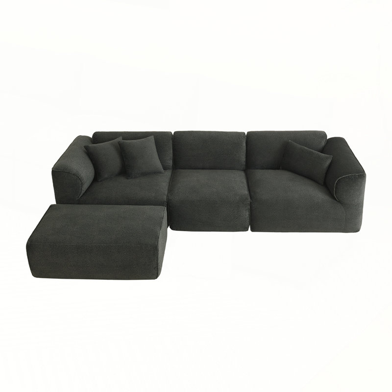 122'' Velvet Sofa With Ottoman, Grayish Green Velvet