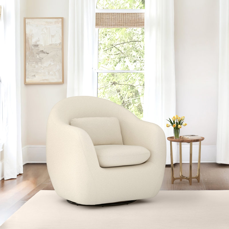 Alma Upholstered Swivel Barrel Chair, Beige