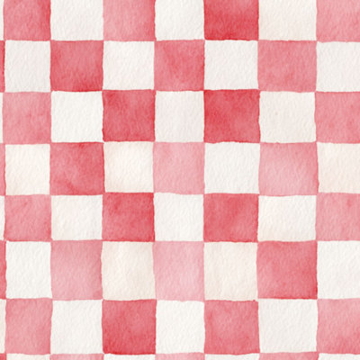 Papier peint auto-adhésif à peler et coller à damier rose avec aquarelle douce et minimaliste