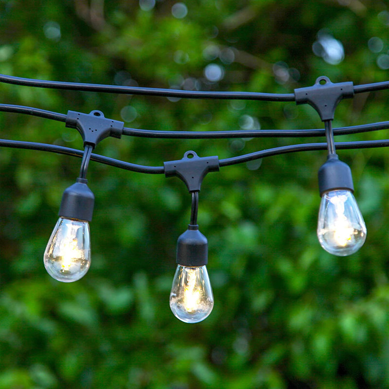 Ambience Pro 27 ft. Outdoor Solar-Powered LED String Lights with 12 Soft White S14 Bulbs, Remote Control, Weatherproof, Commercial-Grade Cord