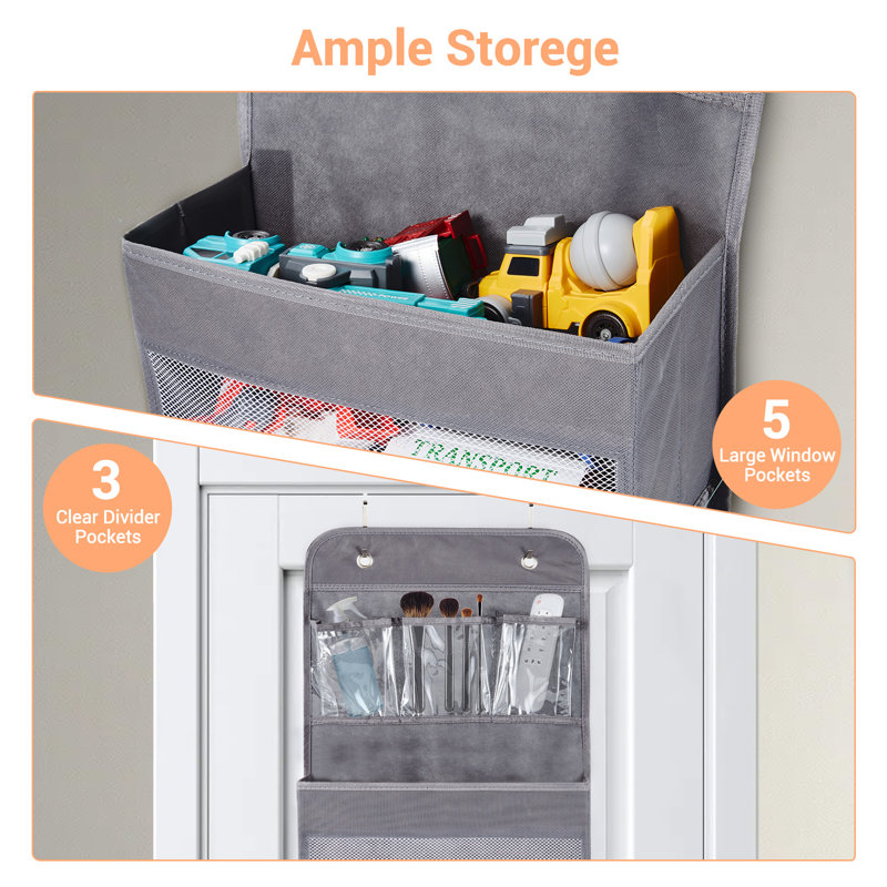 Organisateur de porte à suspendre 6 couches, paquet de 2, sac de rangement à fermeture à glissière pour porte, gris, 13,78 x 5,12 x 60,24 pouces