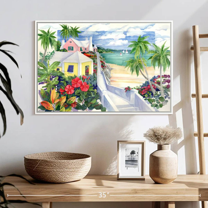 Island Cliff, Cadre flottant blanc, 25 po x 17 po