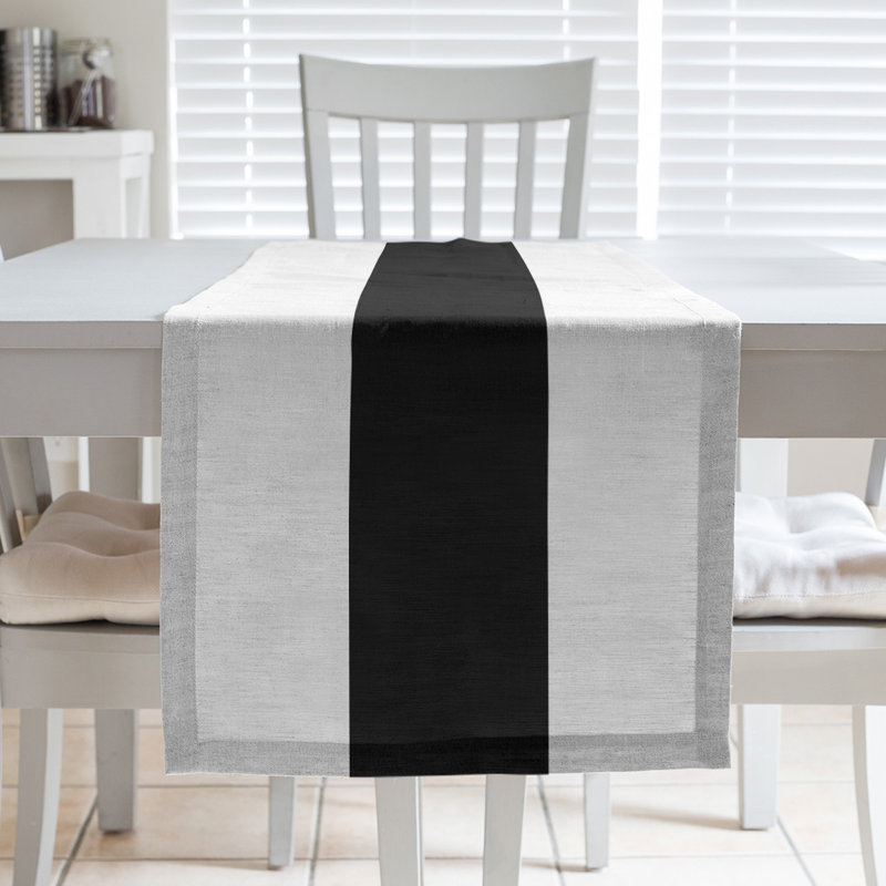 Brooklyn Basketball Table Runner, White/Black/White, 72" L x 16" W, Poly Twill