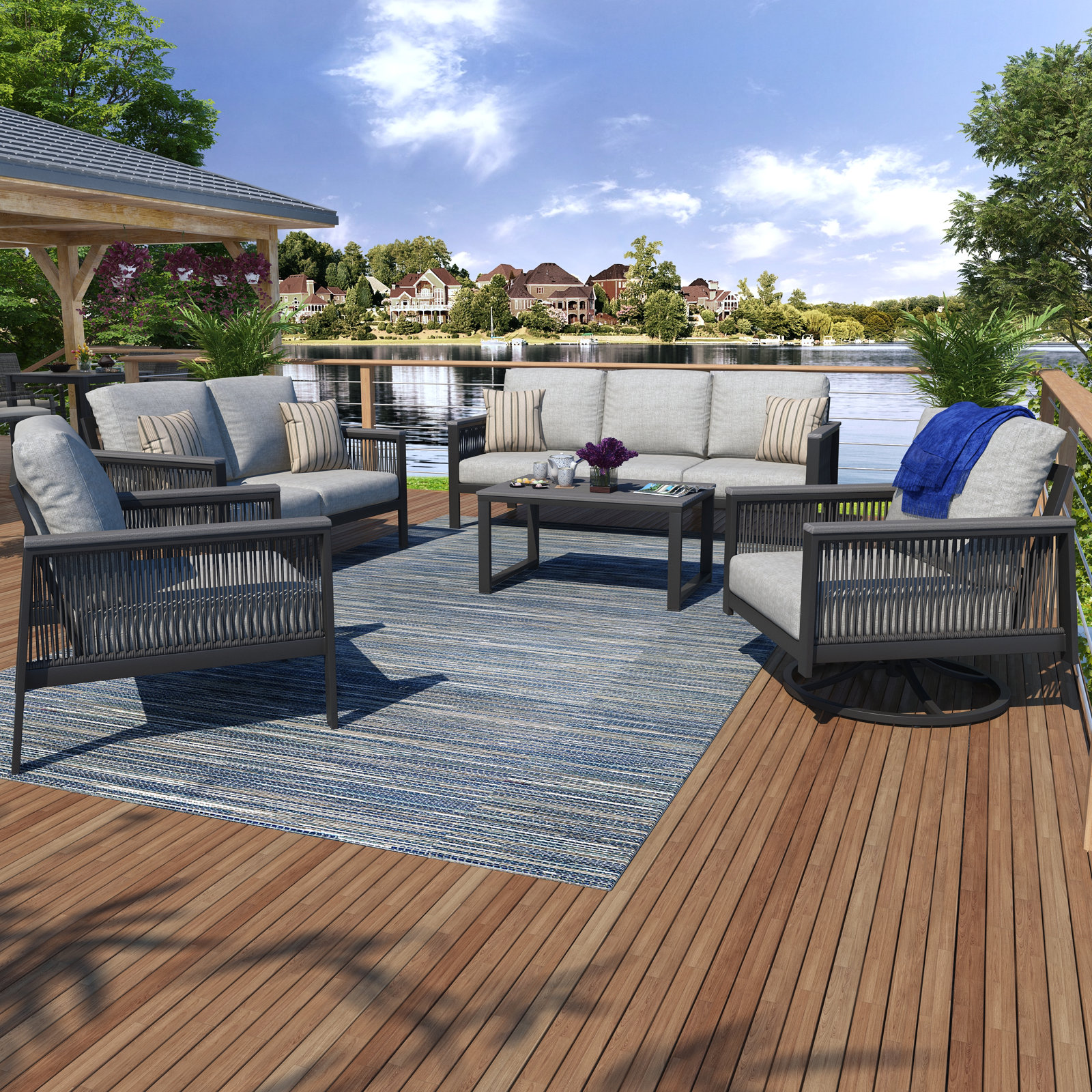 Townsend 7 - Person Patio Conversation Set with Cushions, Cavnas Granite