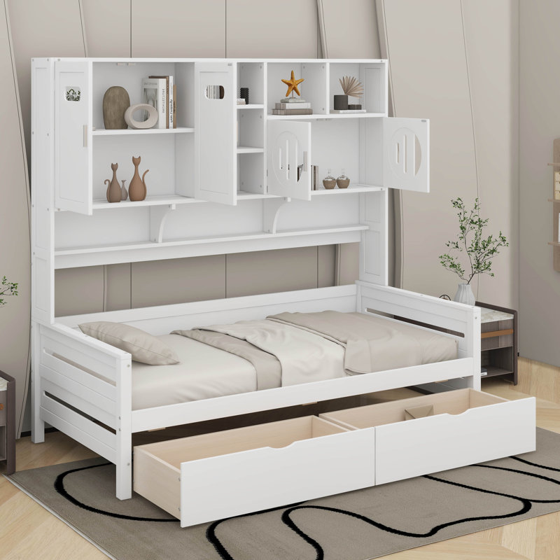 Lit de jour simple en bois avec tiroirs, Blanc