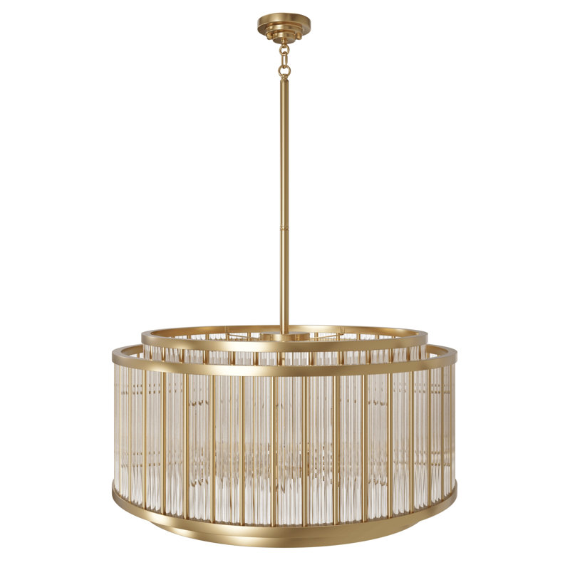 Lustre rond en métal et verre Fiske, Laiton antique