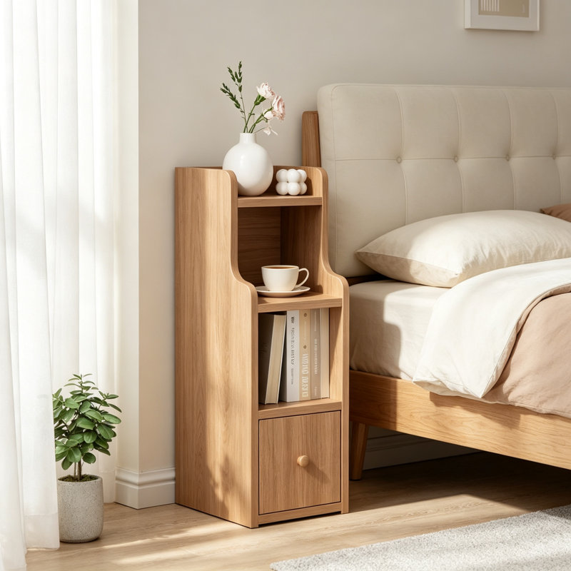 Slim Wood Nightstand with Drawer
