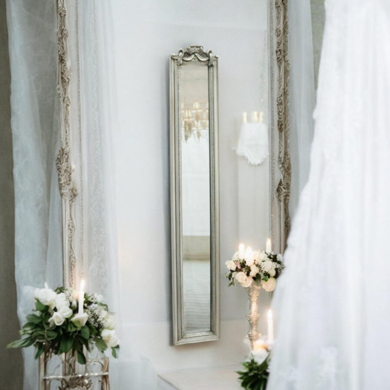 Enigma Skinny Full Length Mirror – Sleek Slim Wall Mirror, Modern Elegant Accent for Bedrooms & Hallways, Antique Silver