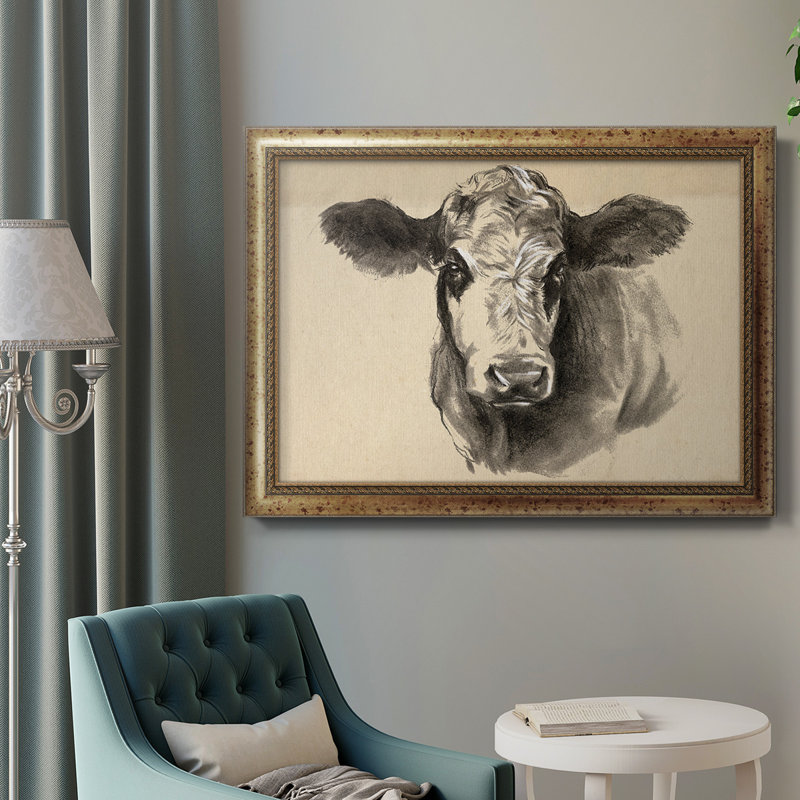 «Charcoal Cow I», peinture sur toile encadrée