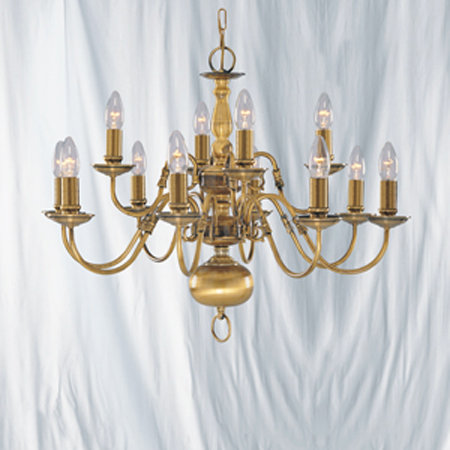 Scheele 12 - Light Candle Style Chandelier, Antique Brass