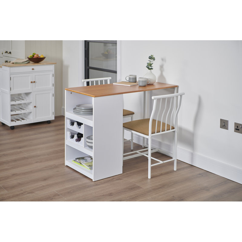 Mahvesh Compact Kitchen Island Dining Set, Tan/White