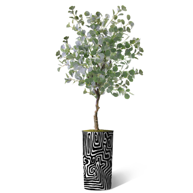 Arbre artificiel dans un pot de fleurs moderne, faux arbre en soie d'eucalyptus (décoration en pot et arbre)