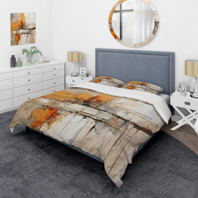 Orange Impressions II - Abstract Collages Duvet Cover Set, King Duvet Cover + 2 King Shams